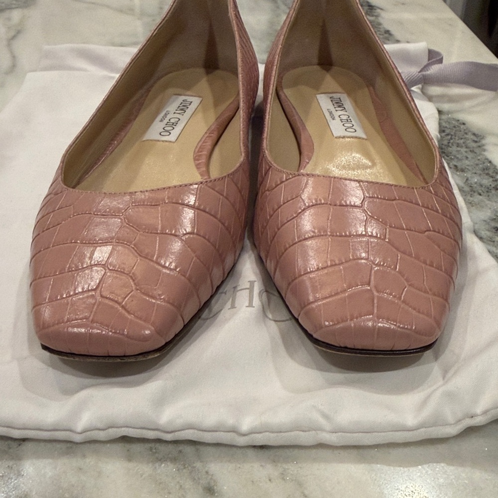 Jimmy Choo Blush Pink Croc-Embossed Leather Flats - Picture 4 of 4